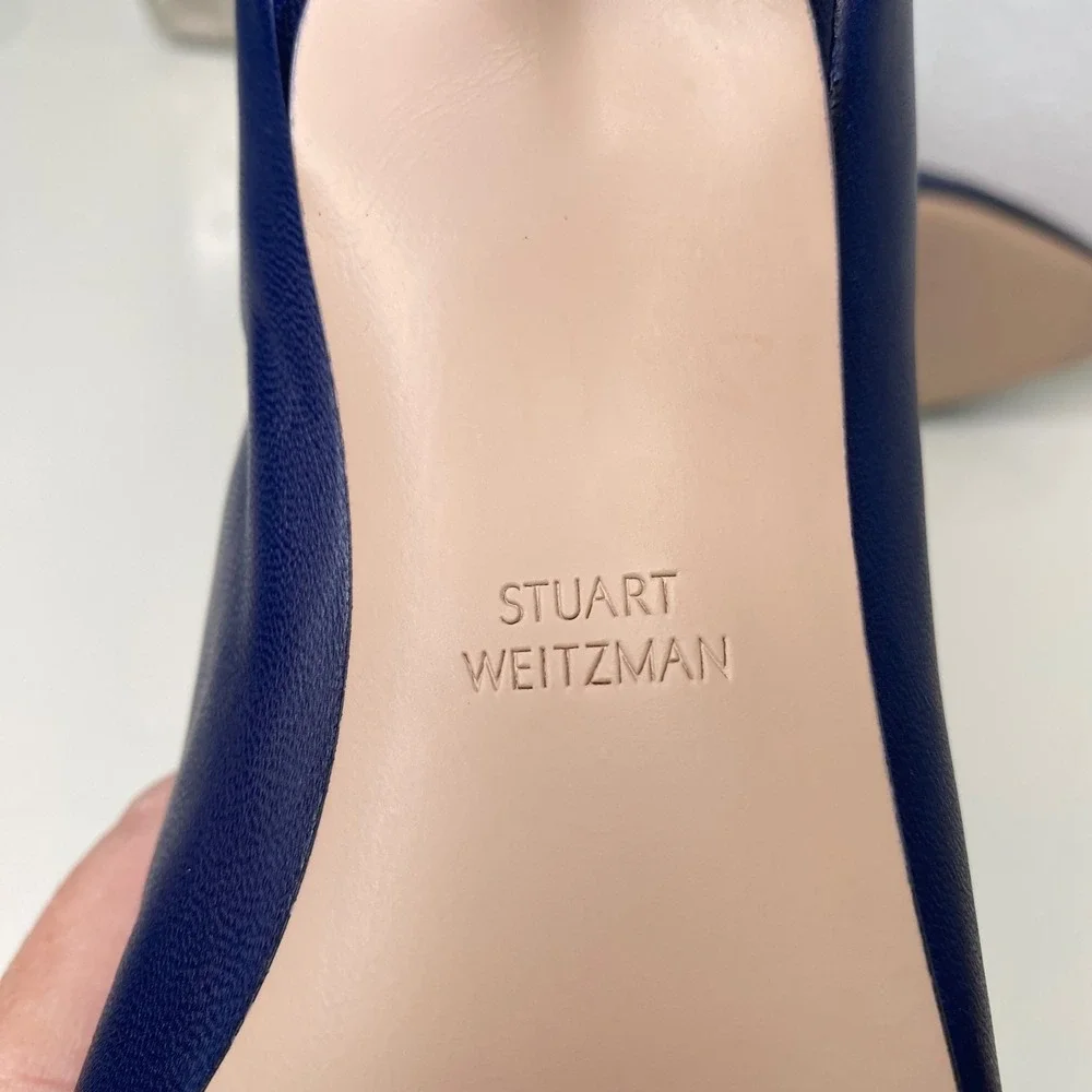 Stuart Weitzman Booties Royal Blue Leather Pointed Toe Kitten Heel Ankle Boots 9